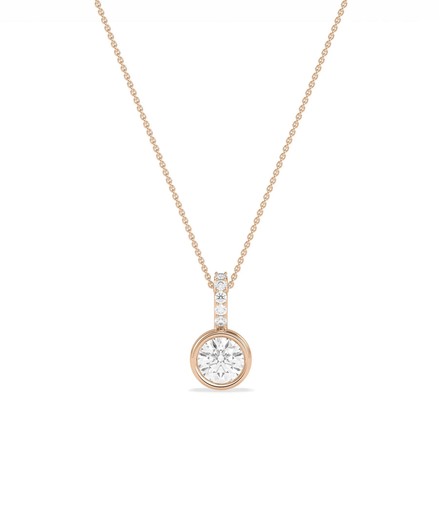 Round Solitaire Bezel Set Charm profile angle showing bezel protection and bail sparkle