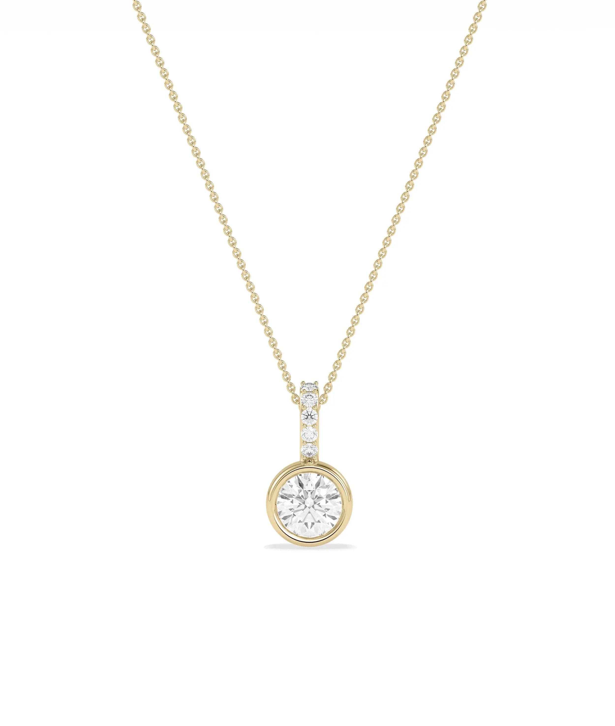 Round Solitaire Bezel Set Charm with round diamond bezel setting diamond bail gold front