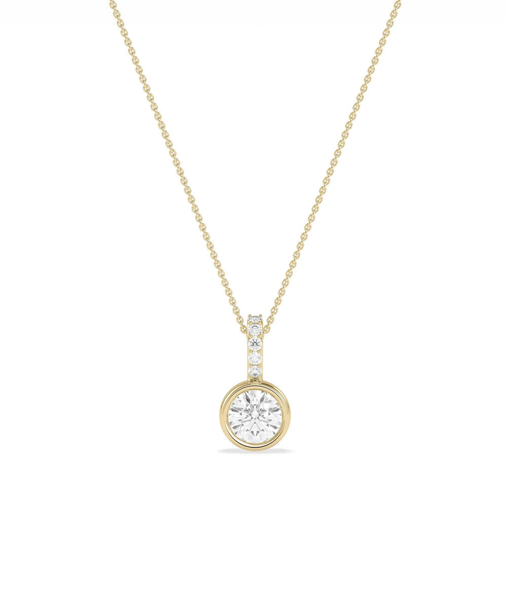 Round Solitaire Bezel Set Charm with round diamond bezel setting diamond bail gold front