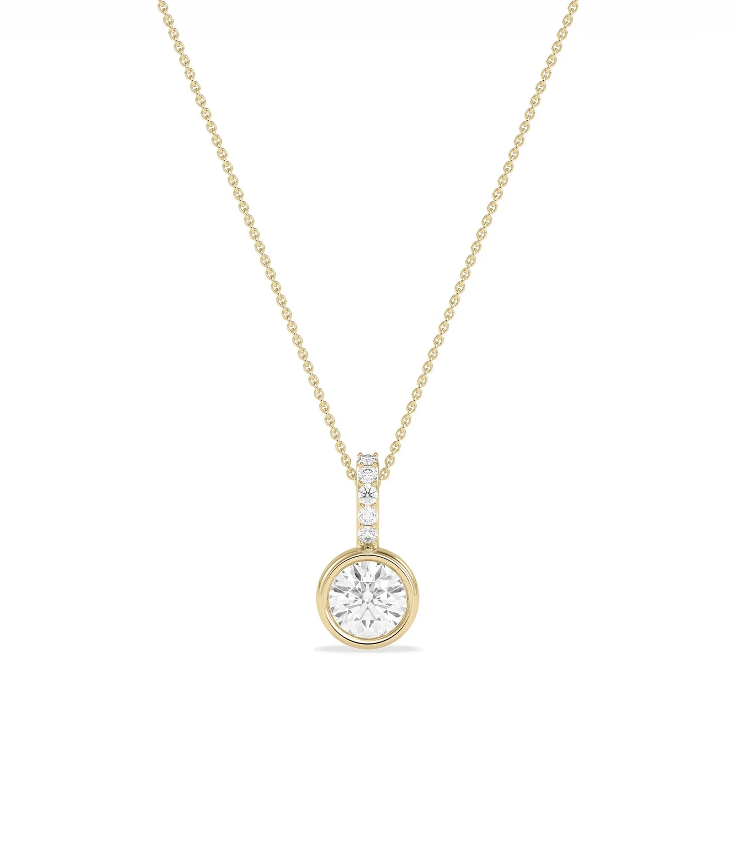 Round Solitaire Bezel Set Charm with round diamond bezel setting diamond bail gold front