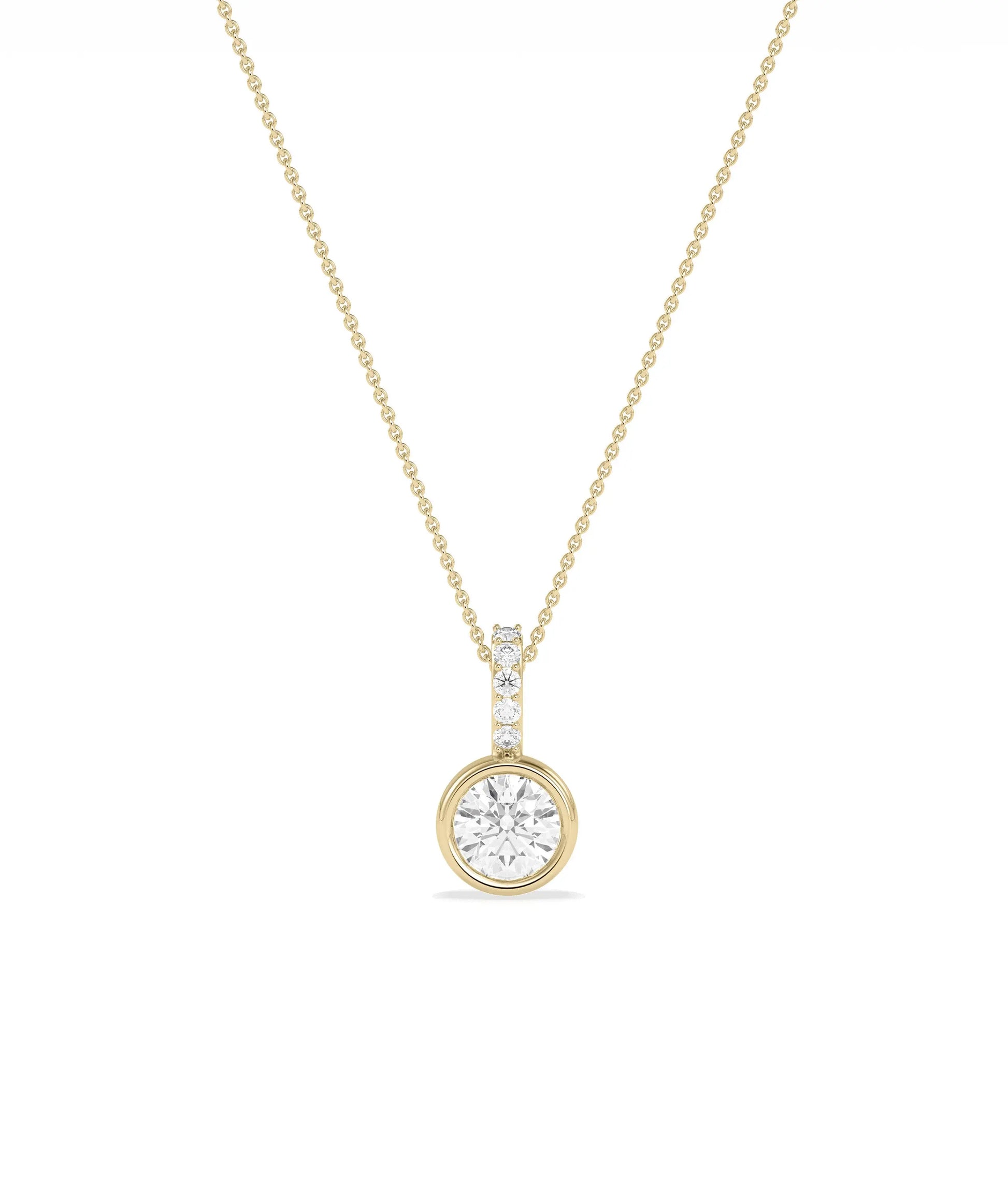 Round Solitaire Bezel Set Charm with round diamond bezel setting diamond bail gold front