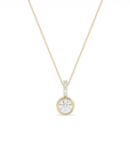 Round Solitaire Bezel Set Charm with round diamond bezel setting diamond bail gold front