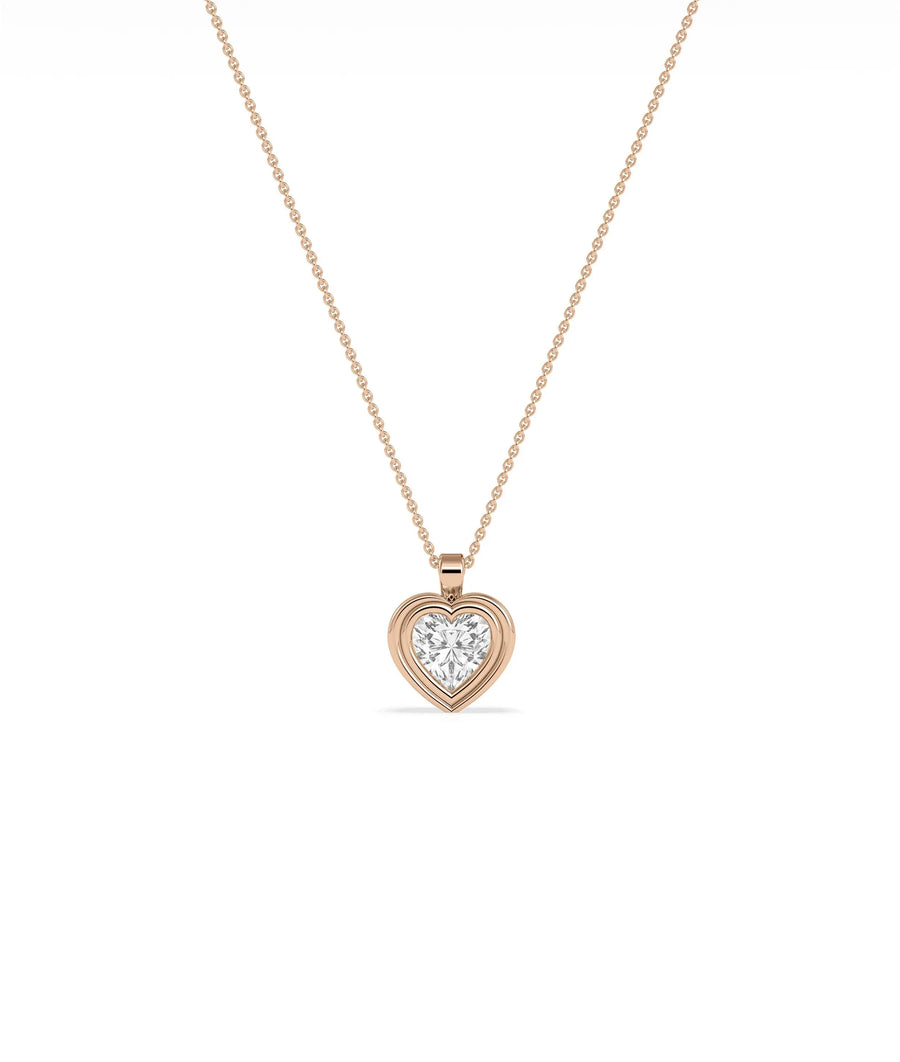 Double Layered Bezel Solitaire Charm worn on chain necklace showing size and elegant design