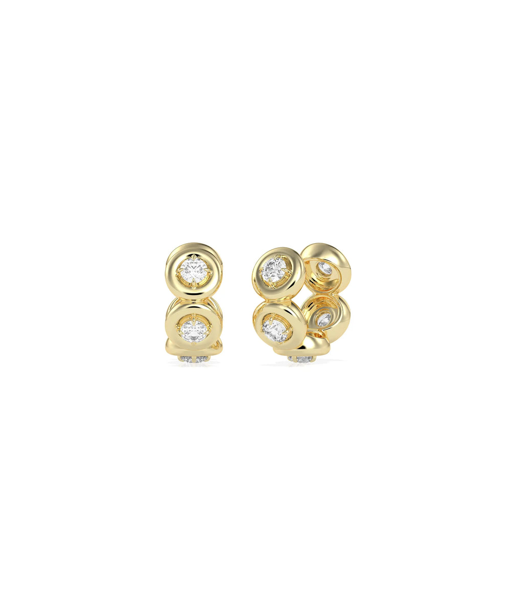 Bubble Cuff Earring with diamonds in bubble bezel settings gold single ear front view