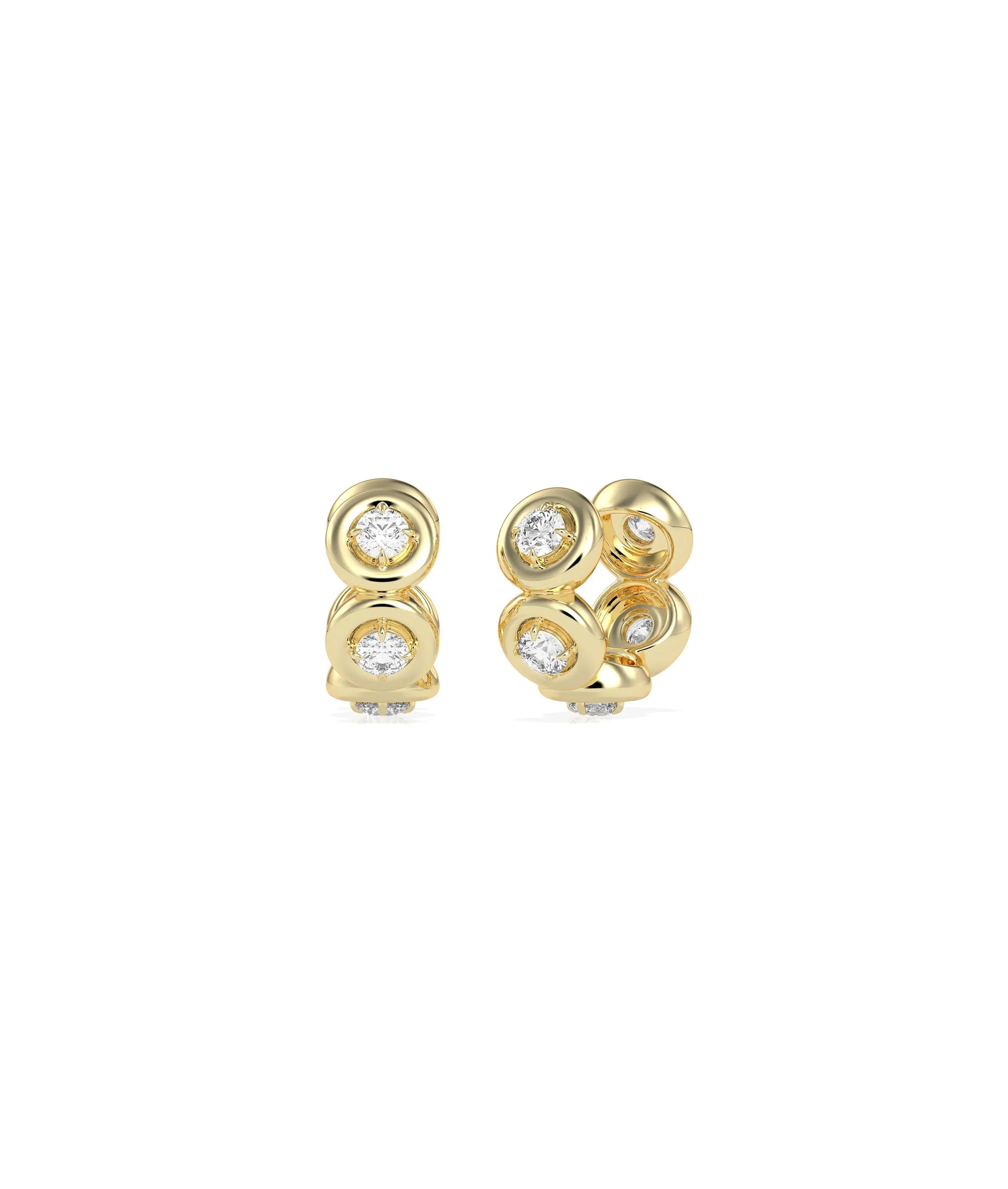 Bubble Cuff Earring with diamonds in bubble bezel settings gold single ear front view