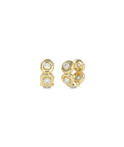 Bubble Cuff Earring with diamonds in bubble bezel settings gold single ear front view