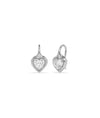 Heart shaped diamond earrings bubble bezel solid gold stud design closeup detail view
