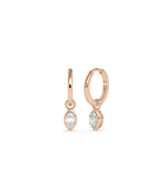 Bezel Set Dangle Earring with diamonds in bezel settings solid gold pair front view