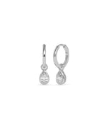 Diamond bezel dangle earrings gold earring backs attachment secure closure detail view