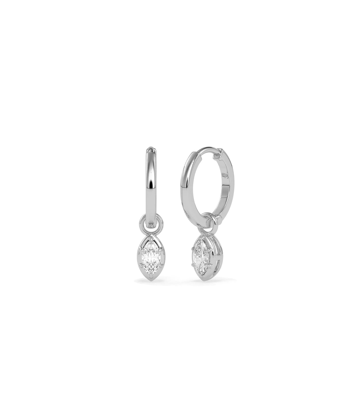 Gold bezel diamond dangle earrings profile showing secure setting and sparkle detail