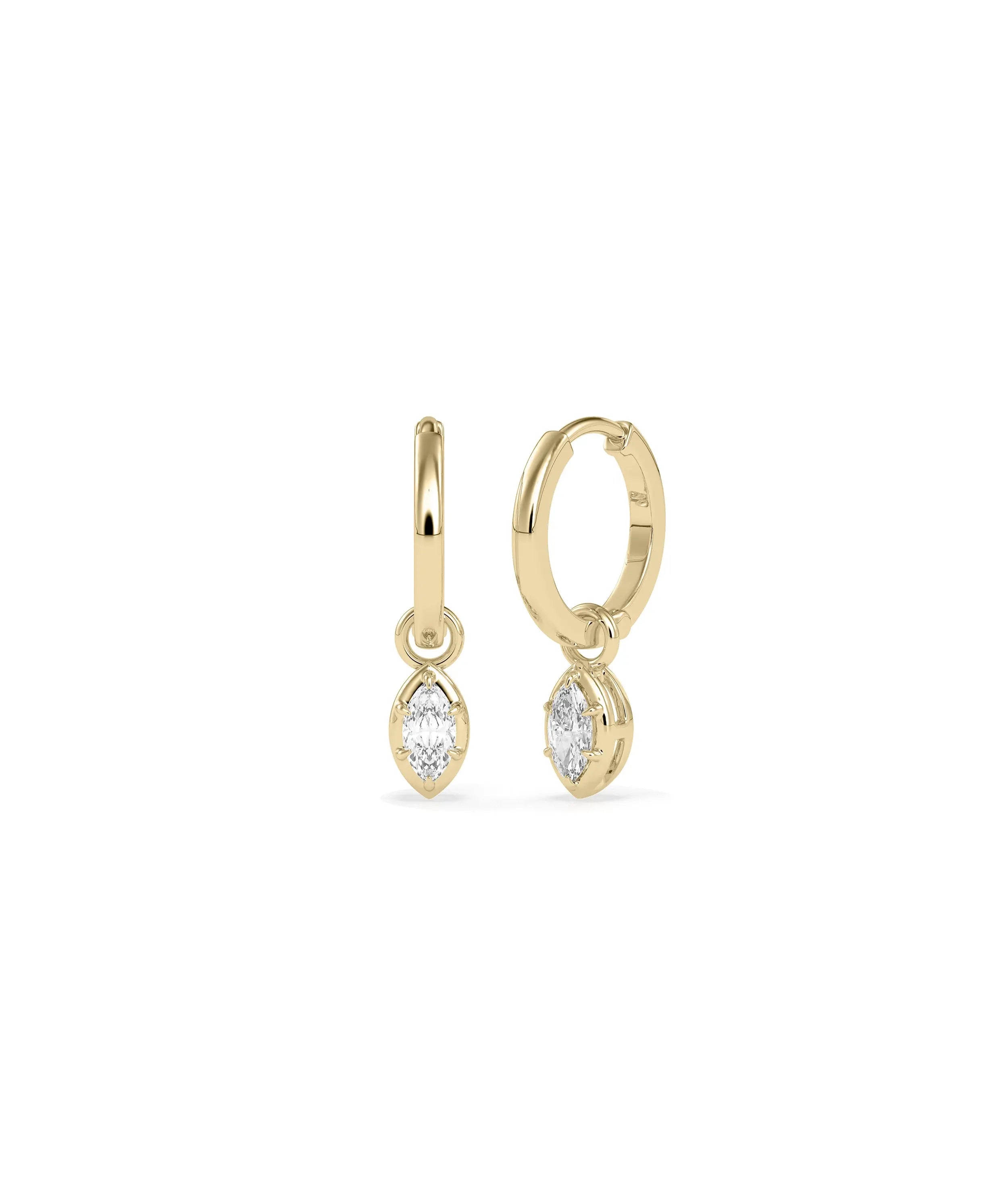 Bezel Set Dangle Earring with diamonds in bezel settings solid gold pair front view