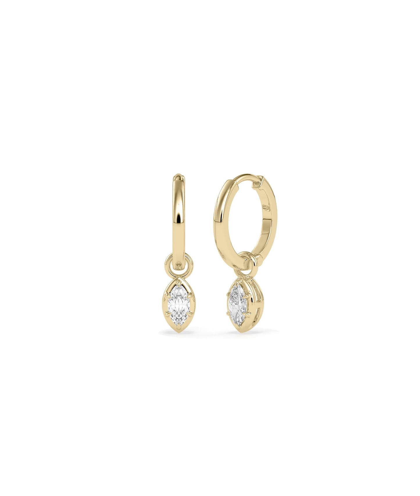 Bezel Set Dangle Earring with diamonds in bezel settings solid gold pair front view