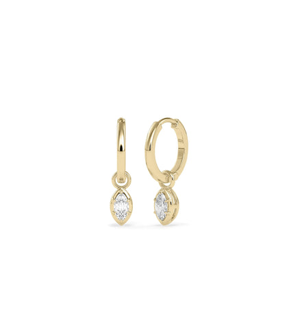 Bezel Set Dangle Earring with diamonds in bezel settings solid gold pair front view