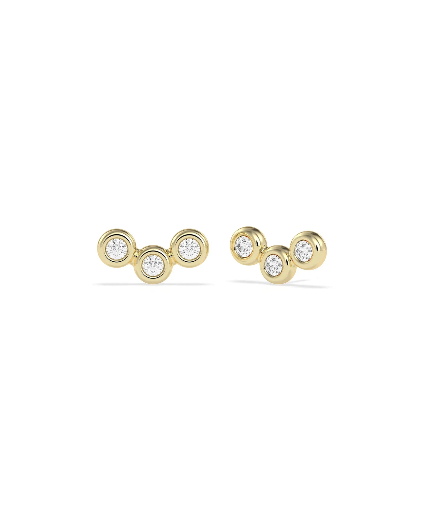 Bubble Three Stone Chevron Stud Earrings diamond V-shape pattern gold pair front view