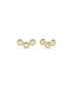 Bubble Three Stone Chevron Stud Earrings diamond V-shape pattern gold pair front view