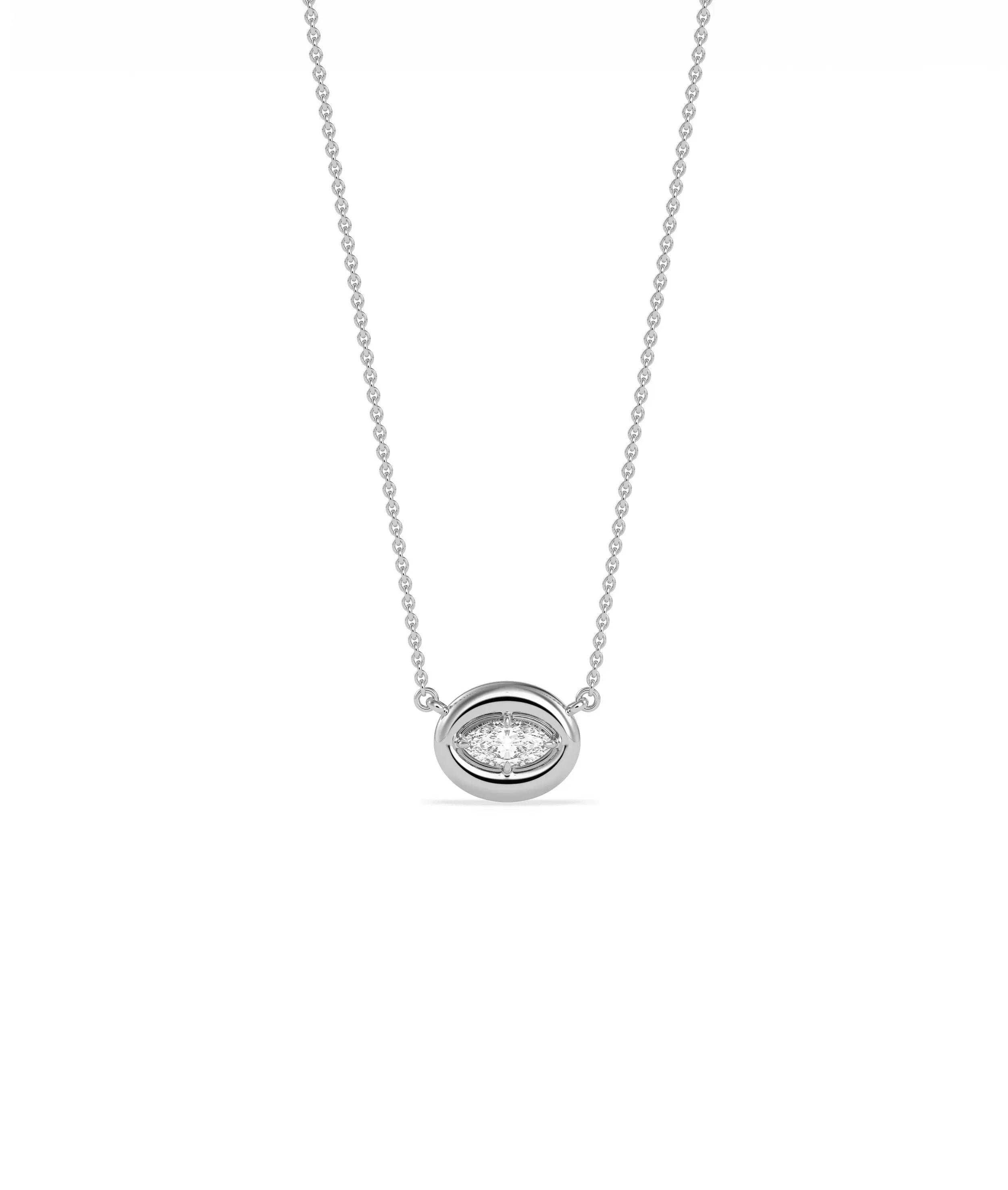 Bubble Solitaire Necklace minimalist gold pendant profile angle showing bezel setting