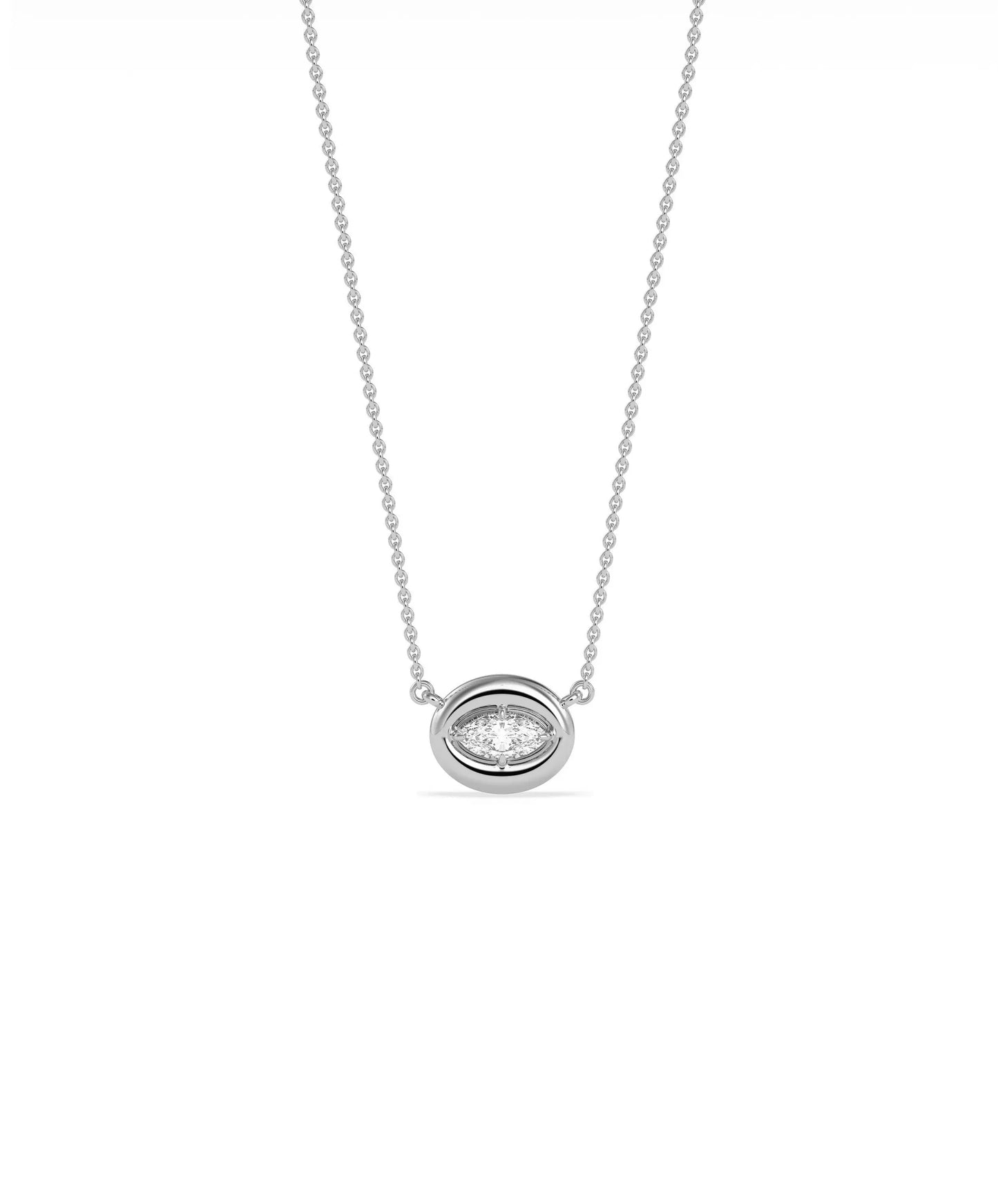 Bubble Solitaire Necklace minimalist gold pendant profile angle showing bezel setting