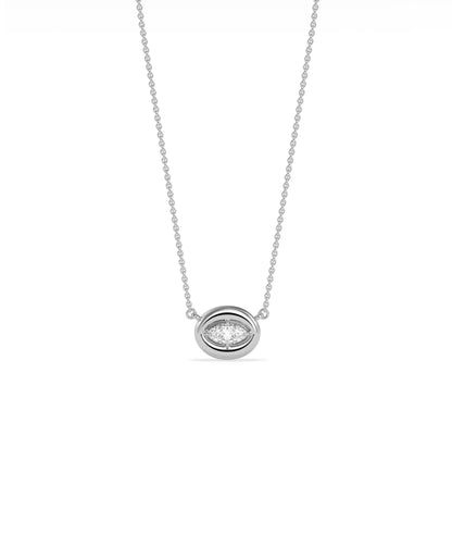 Bubble Solitaire Necklace minimalist gold pendant profile angle showing bezel setting