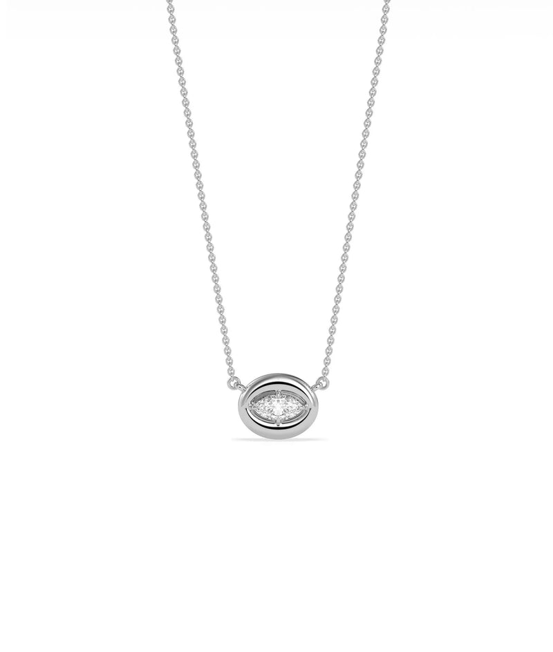 Bubble Solitaire Necklace minimalist gold pendant profile angle showing bezel setting