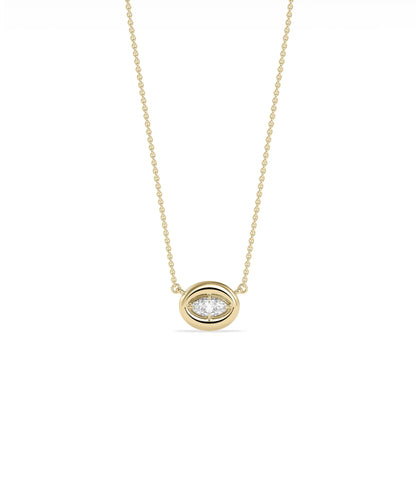 Bubble Solitaire Necklace with diamond pendant in bubble bezel setting on gold chain