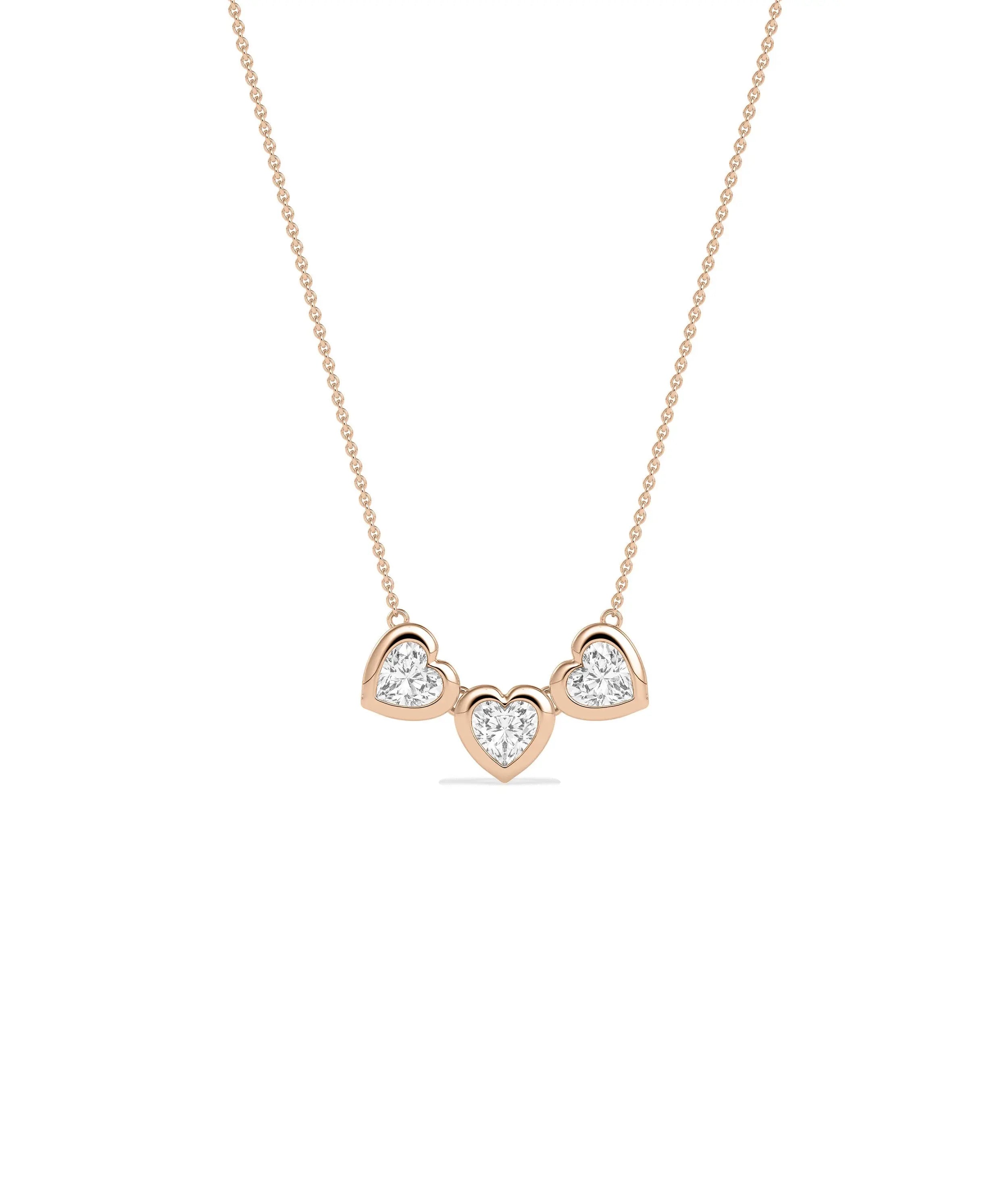 Bubble Three Hearts Necklace romantic gold pendant three hearts arrangement angle view