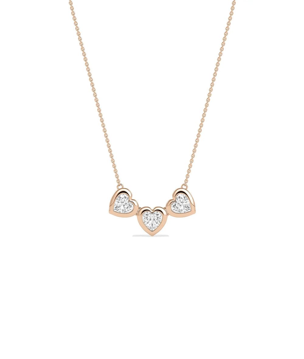 Bubble Three Hearts Necklace romantic gold pendant three hearts arrangement angle view