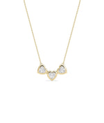 Bubble Three Hearts Necklace with heart shaped diamonds on gold cable chain pendant