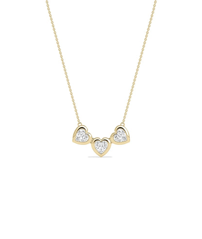 Bubble Three Hearts Necklace with heart shaped diamonds on gold cable chain pendant
