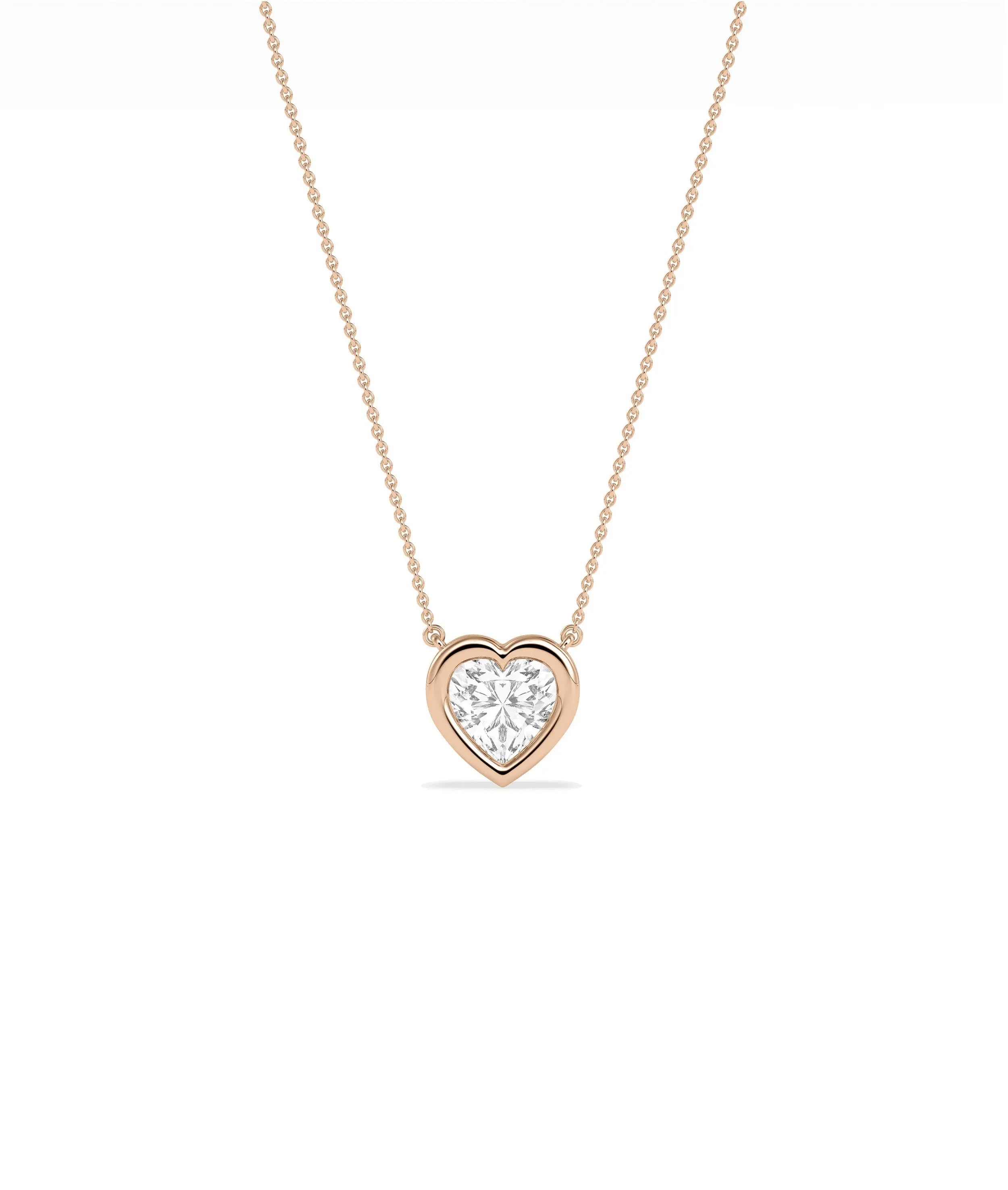 Bubble Bezel Set Heart Shape Solitaire Necklace romantic gold pendant profile angle