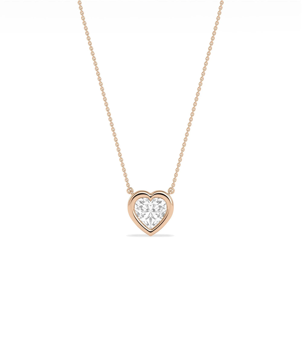 Bubble Bezel Set Heart Shape Solitaire Necklace romantic gold pendant profile angle