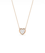 Bubble Bezel Set Heart Shape Solitaire Necklace romantic gold pendant profile angle