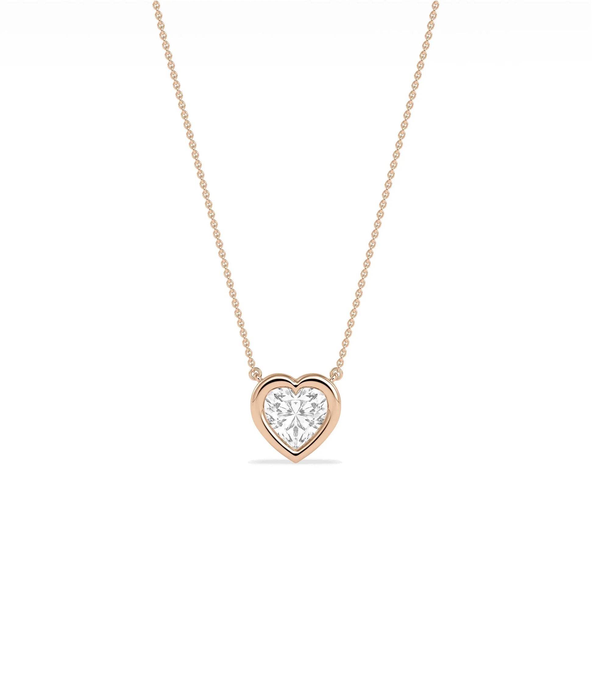 Bubble Bezel Set Heart Shape Solitaire Necklace romantic gold pendant profile angle