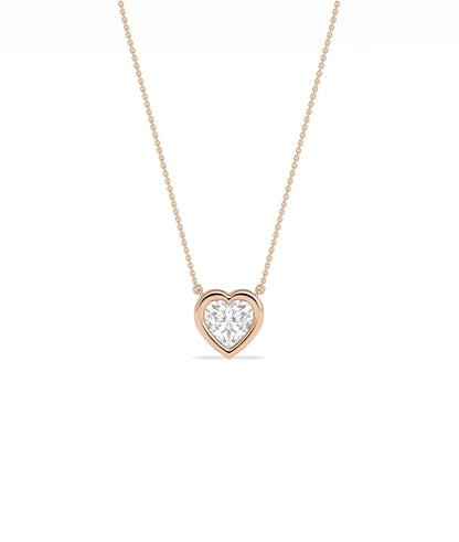 Bubble Bezel Set Heart Shape Solitaire Necklace romantic gold pendant profile angle