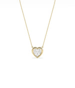 Bubble Bezel Set Heart Shape Solitaire Necklace with diamond pendant on gold cable chain