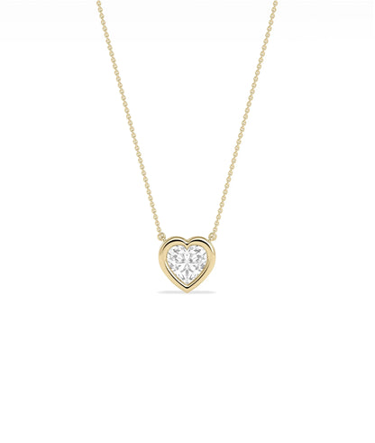 Bubble Bezel Set Heart Shape Solitaire Necklace with diamond pendant on gold cable chain