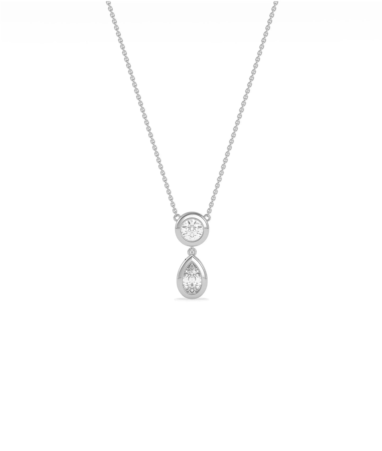 Two stone bezel pendant showing smooth protective settings and arrangement