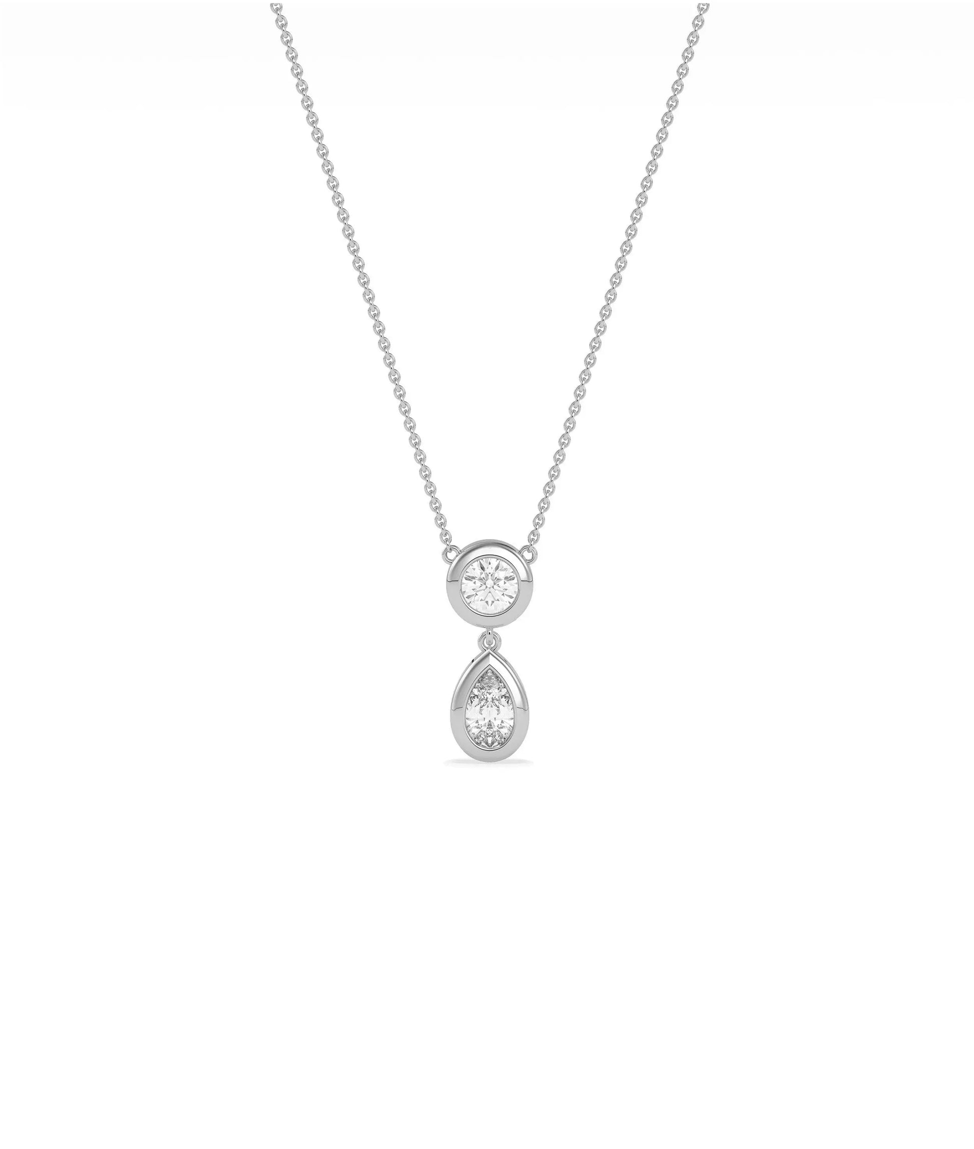 Two stone bezel pendant showing smooth protective settings and arrangement