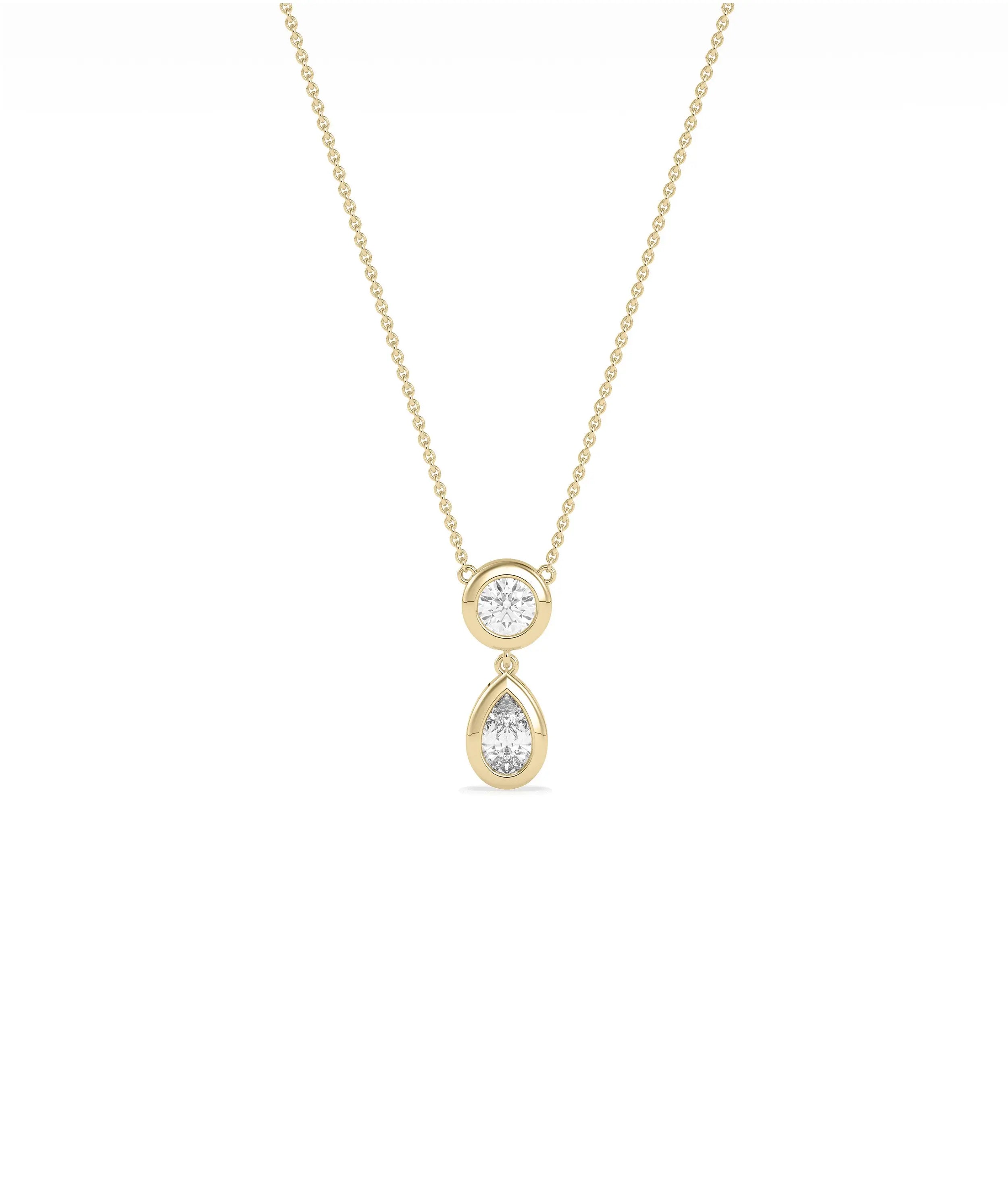 Bezel Set Two Stone Necklace dual diamonds gold bezel settings cable chain