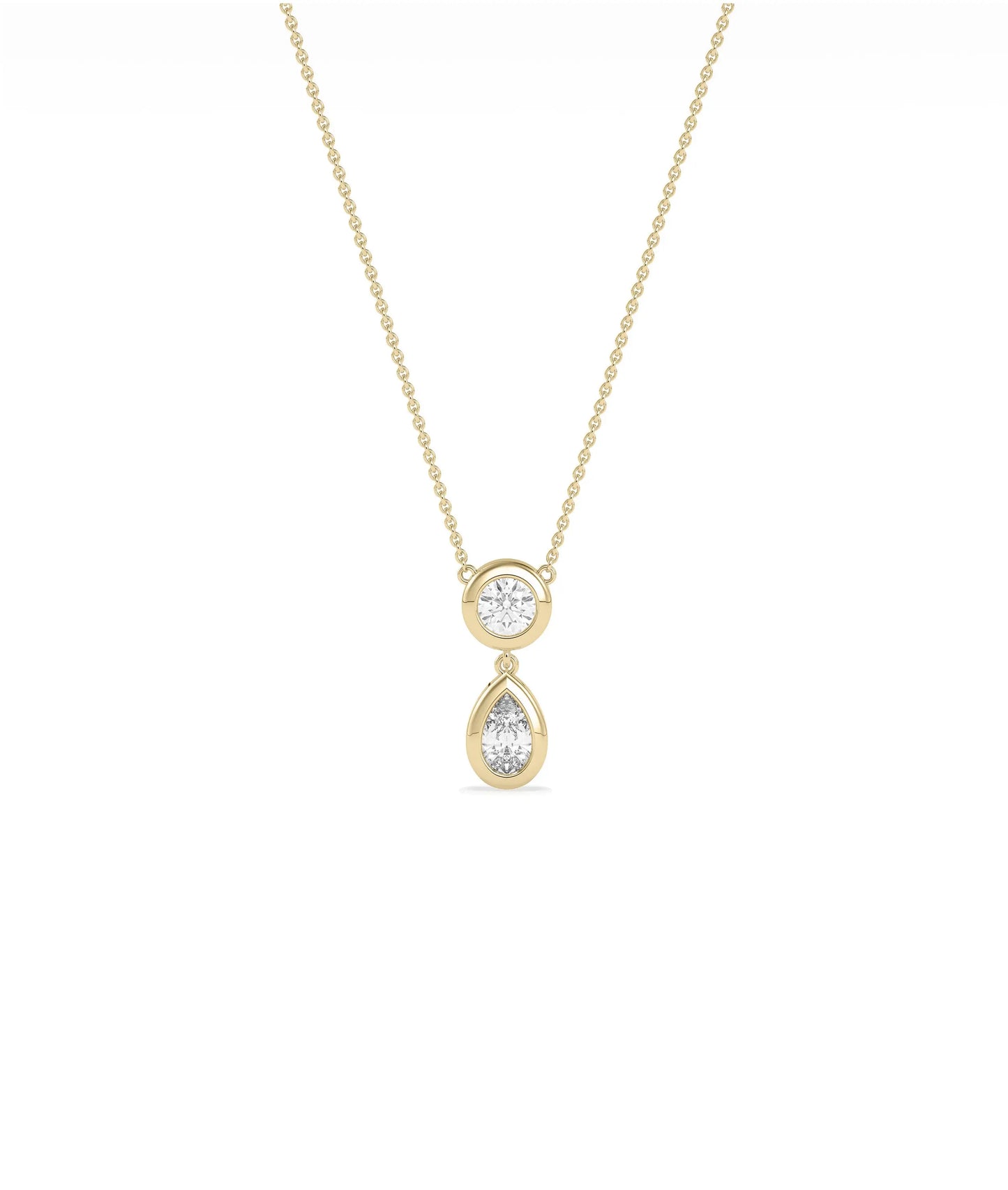 Bezel Set Two Stone Necklace dual diamonds gold bezel settings cable chain