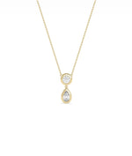 Bezel Set Two Stone Necklace dual diamonds gold bezel settings cable chain