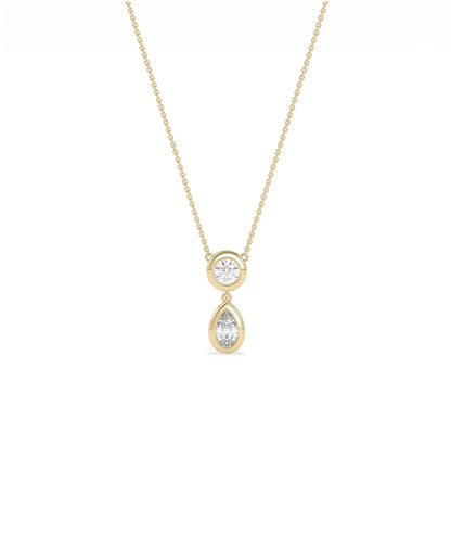 Bezel Set Two Stone Necklace dual diamonds gold bezel settings cable chain