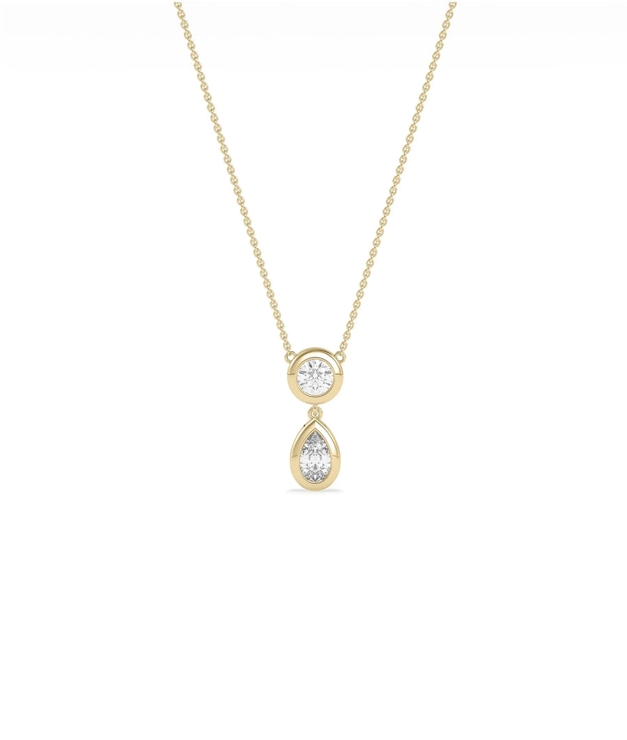 Bezel Set Two Stone Necklace dual diamonds gold bezel settings cable chain