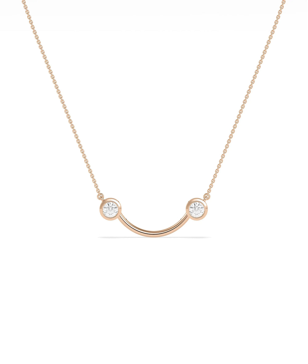 2 Stone Smile Necklace side angle displaying joyful silhouette detail