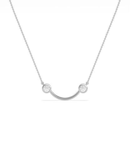 Smile pendant necklace showing curved design with two diamond accents
