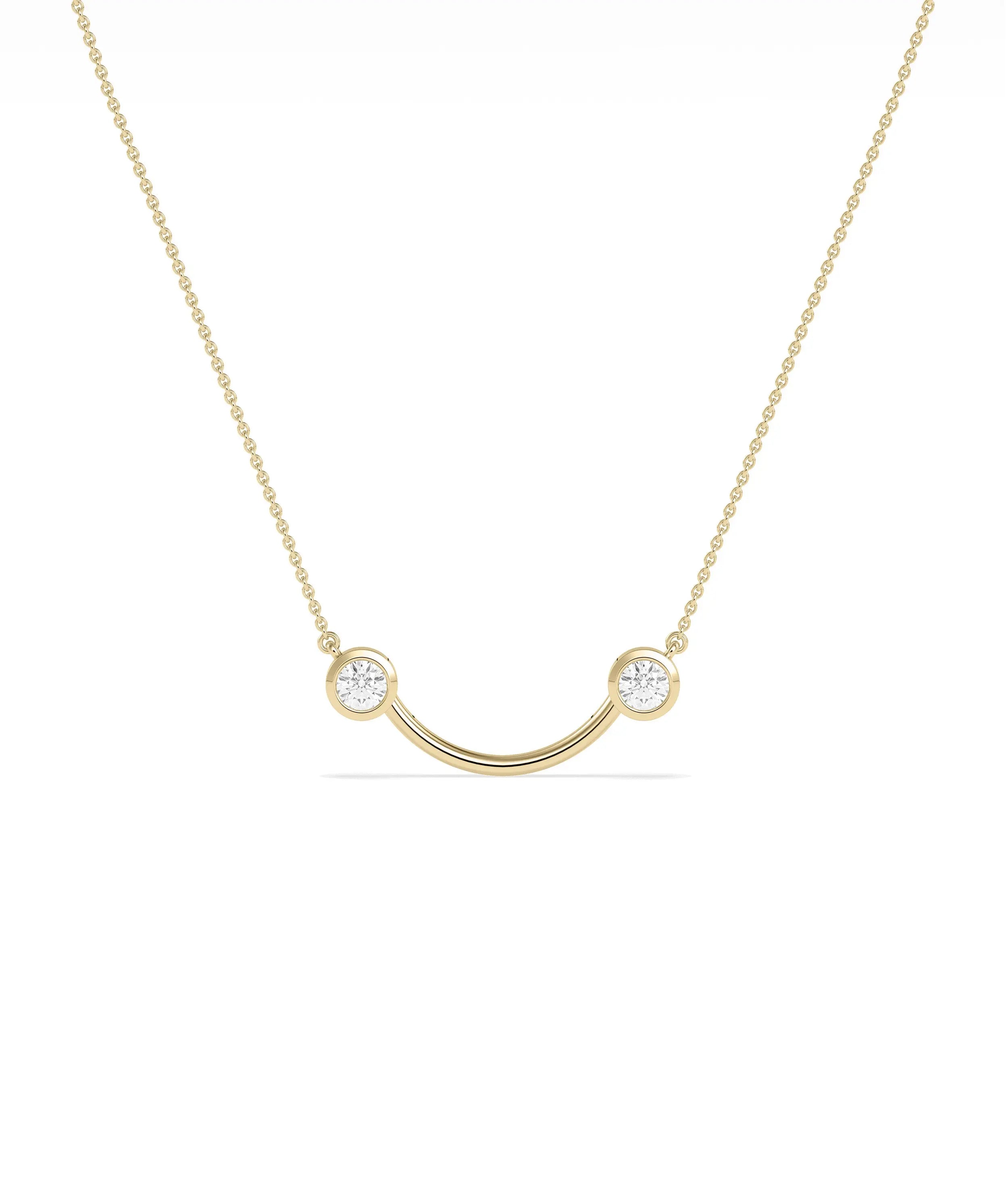 2 Stone Smile Necklace diamond smile shape gold cable chain pendant
