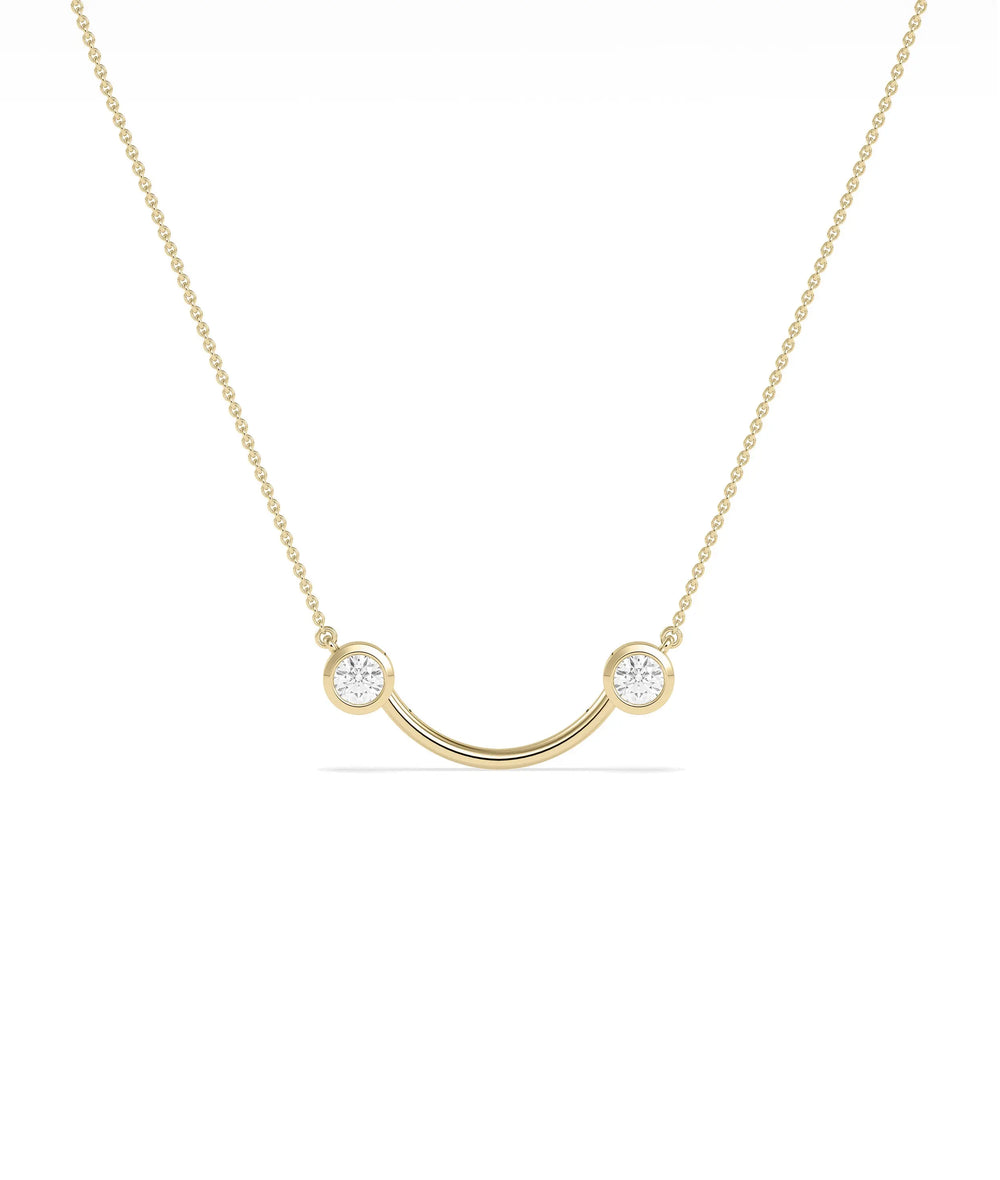 2 Stone Smile Necklace diamond smile shape gold cable chain pendant