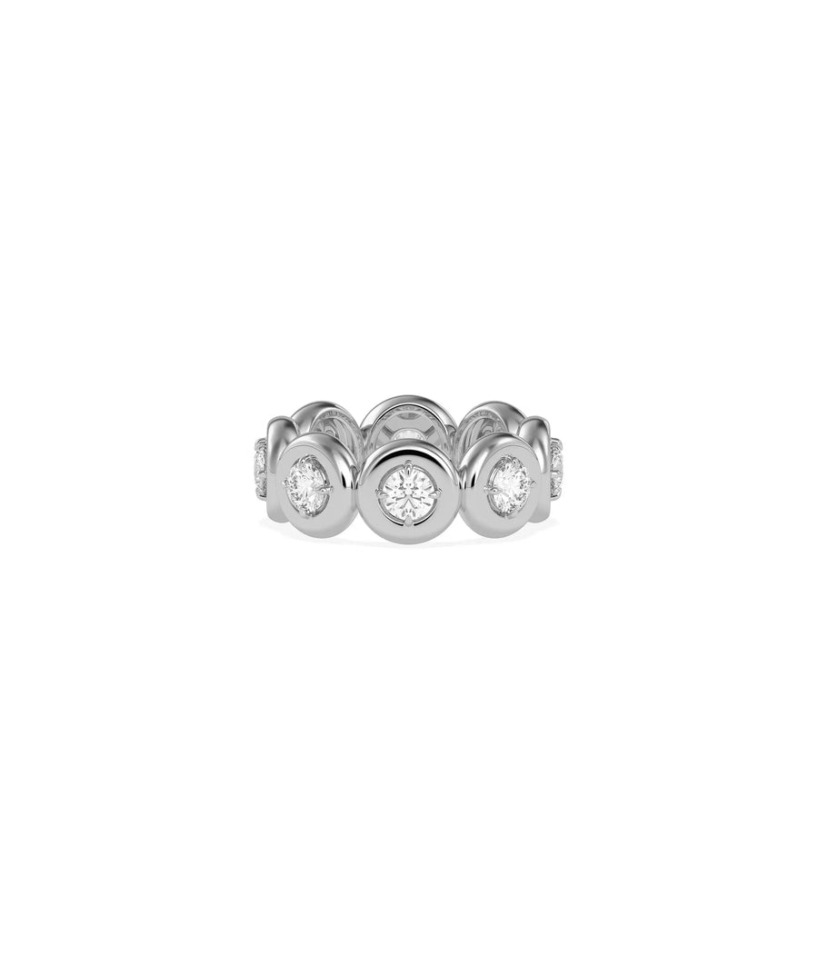 Diamond eternity bubble band close up of protective bezel settings