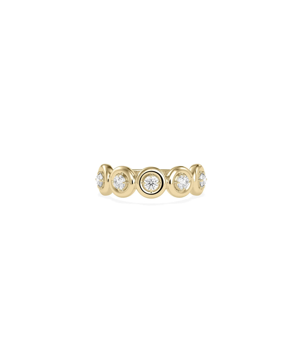 Bubble Set Band Ring multiple diamonds in gold bubble bezel settings