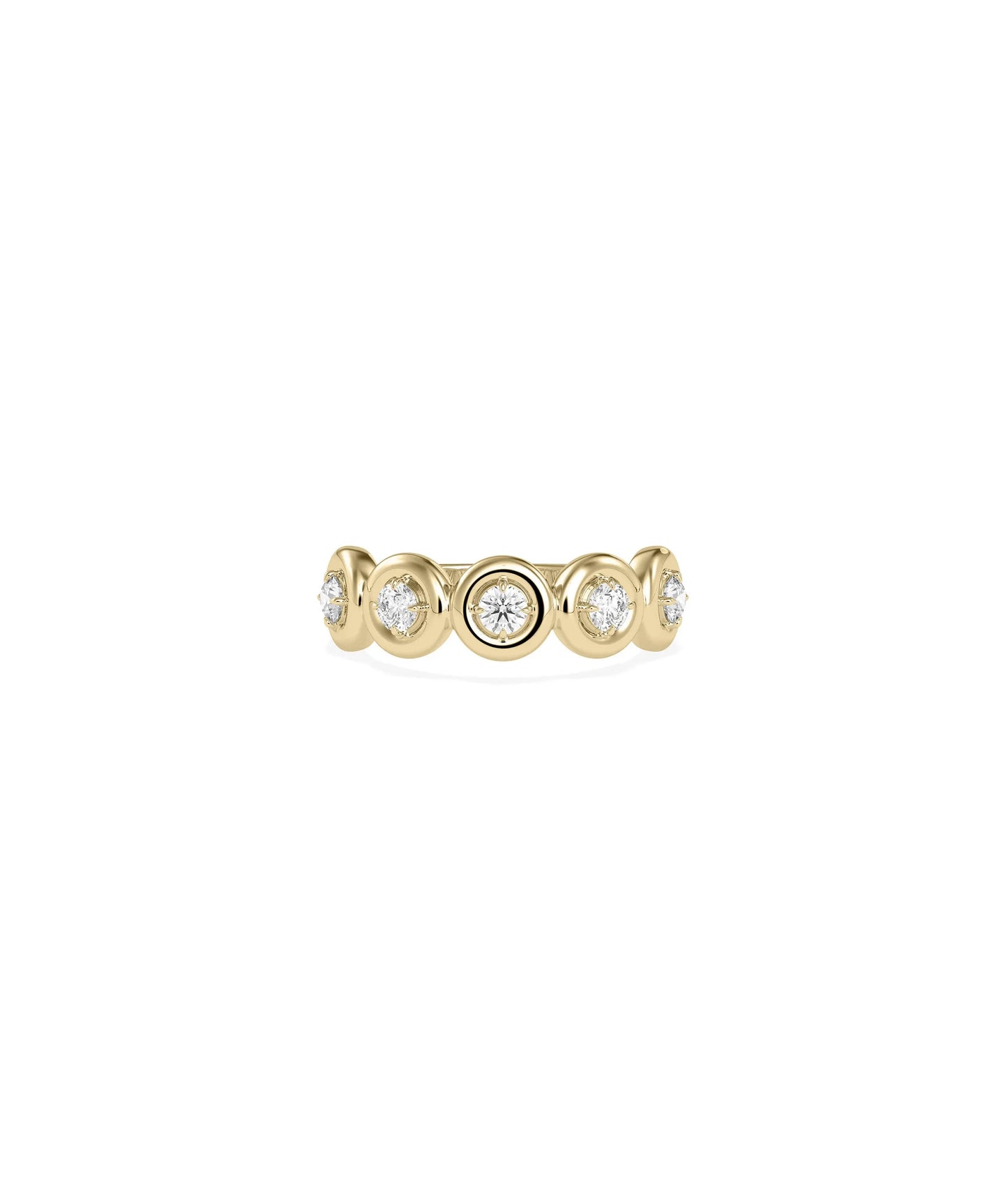 Bubble Set Band Ring multiple diamonds in gold bubble bezel settings