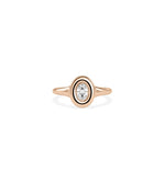 Oval diamond bubble ring close up of protective setting and smooth frame